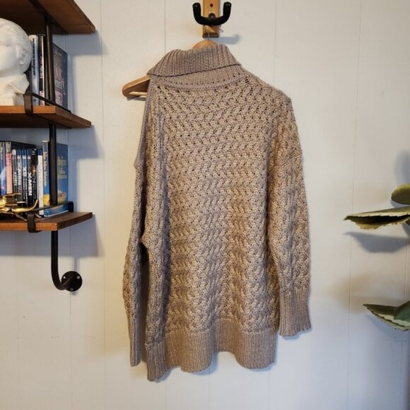 Addition Elle Cable Knit Chunky Turtleneck Sweater Cold Shoulder Tunic winter - Picture 9 of 14